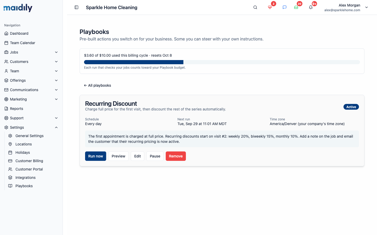 Recurring Discount playbook with the business owner’s own written discount rule