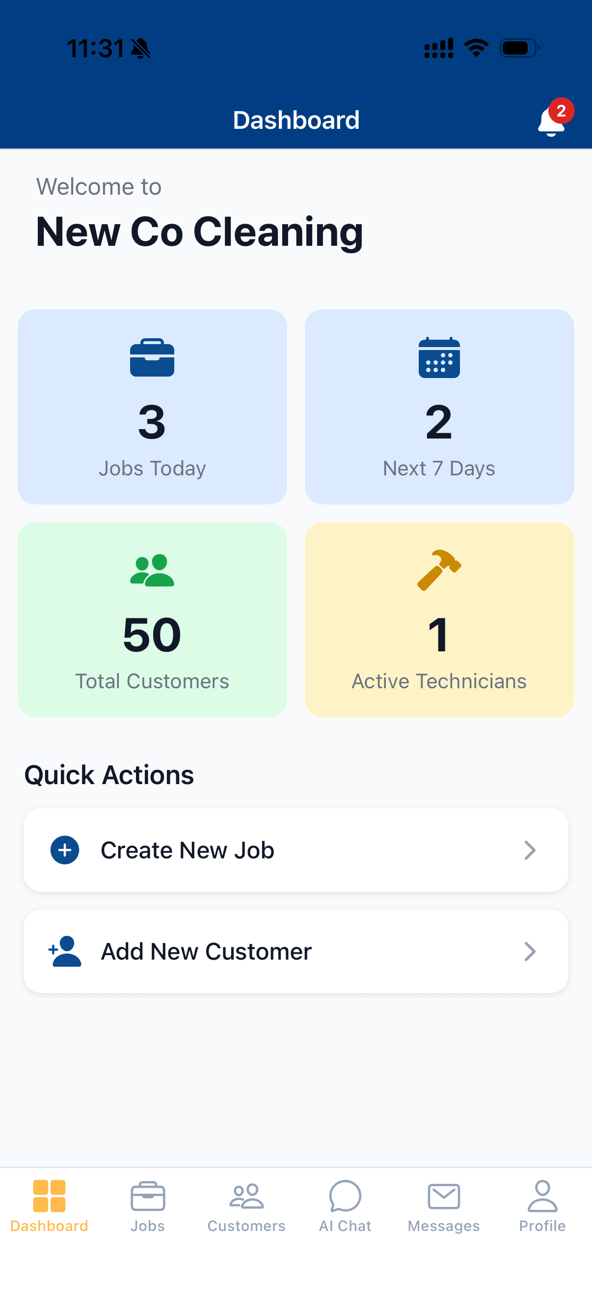 Maidily technician mobile dashboard showing today's jobs and schedule