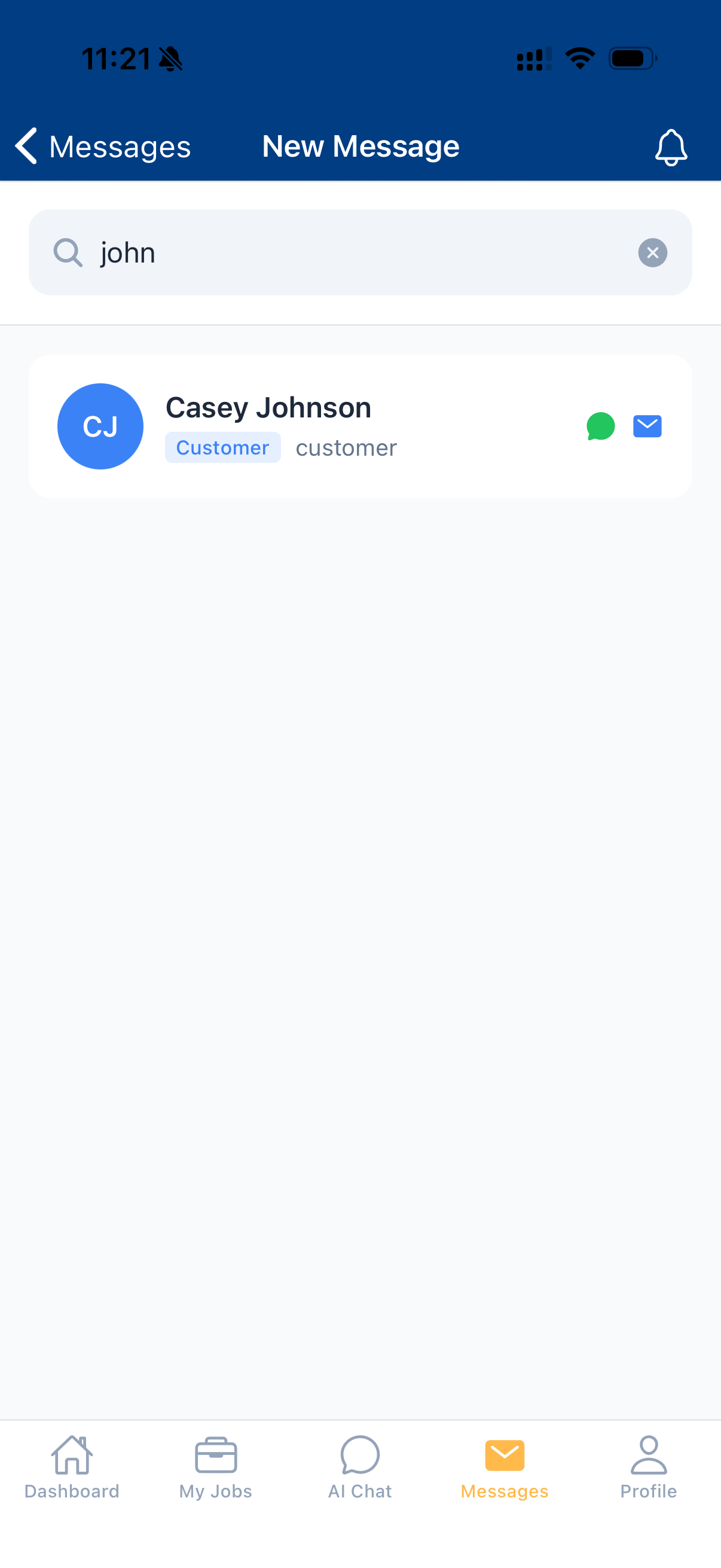 Maidily mobile messaging with customer search